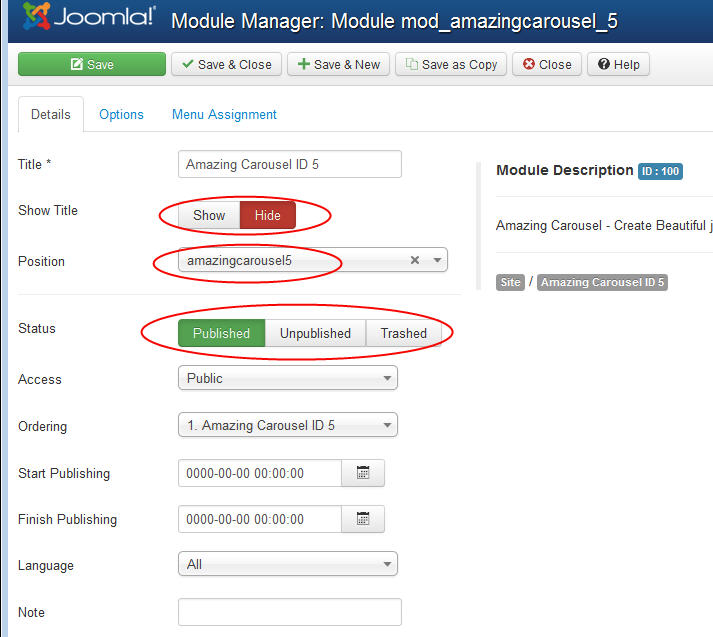 configure Joomla jQuery carousel module