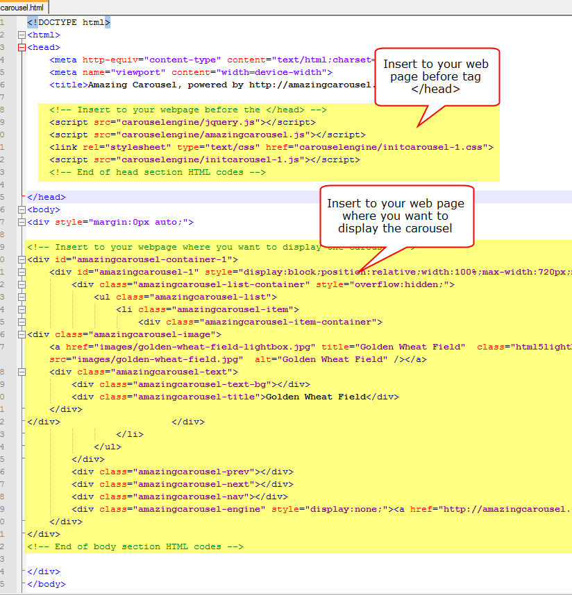 jQuery carousel HTML codes